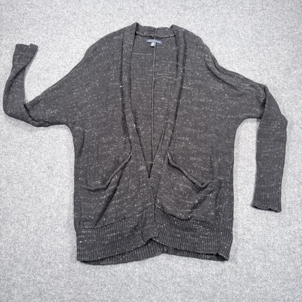American Eagle Outfitters Black Marled Cotton Open Front Cardigan XS/S